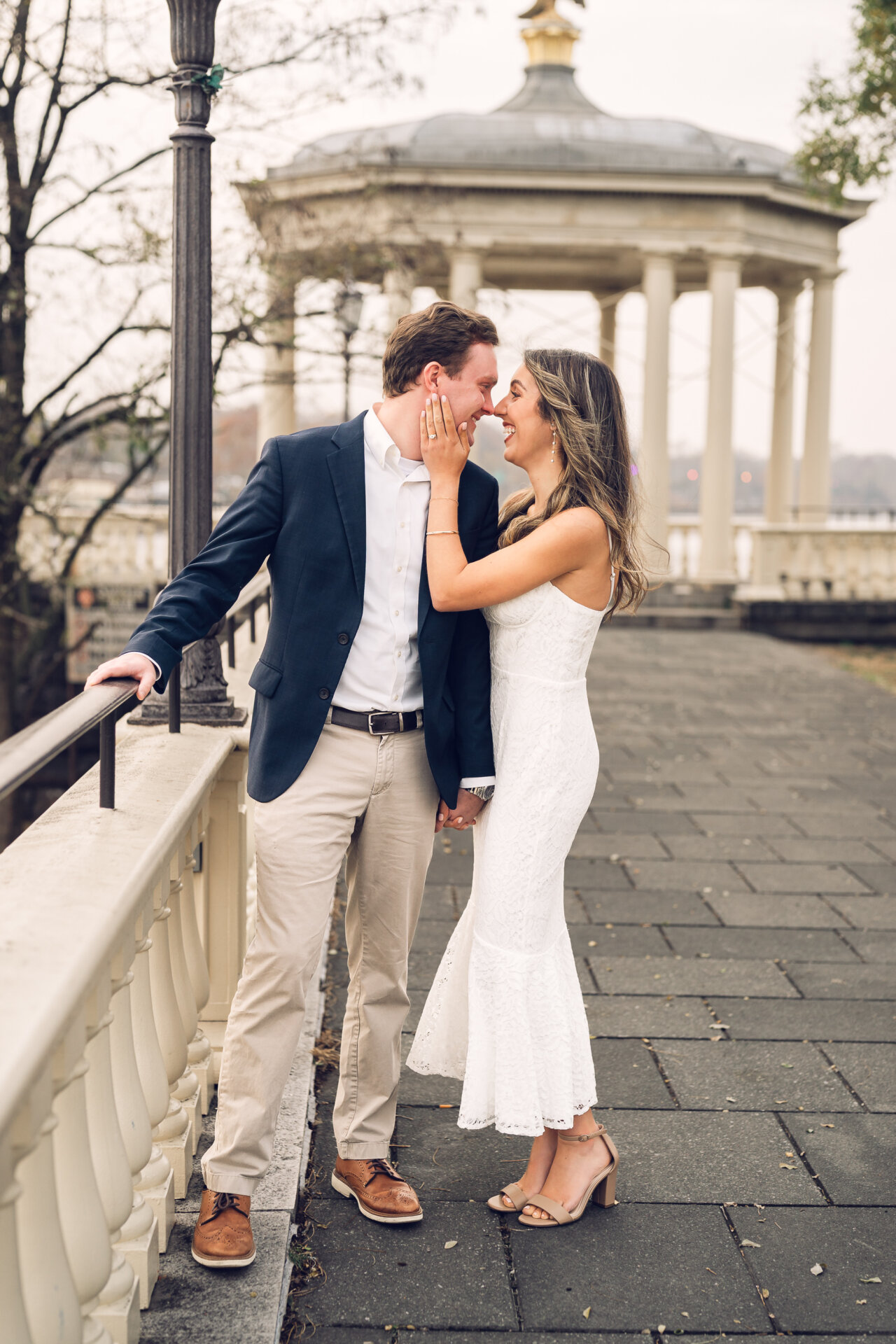 Close-up of the couple sharing an intimate moment during their engagement session.