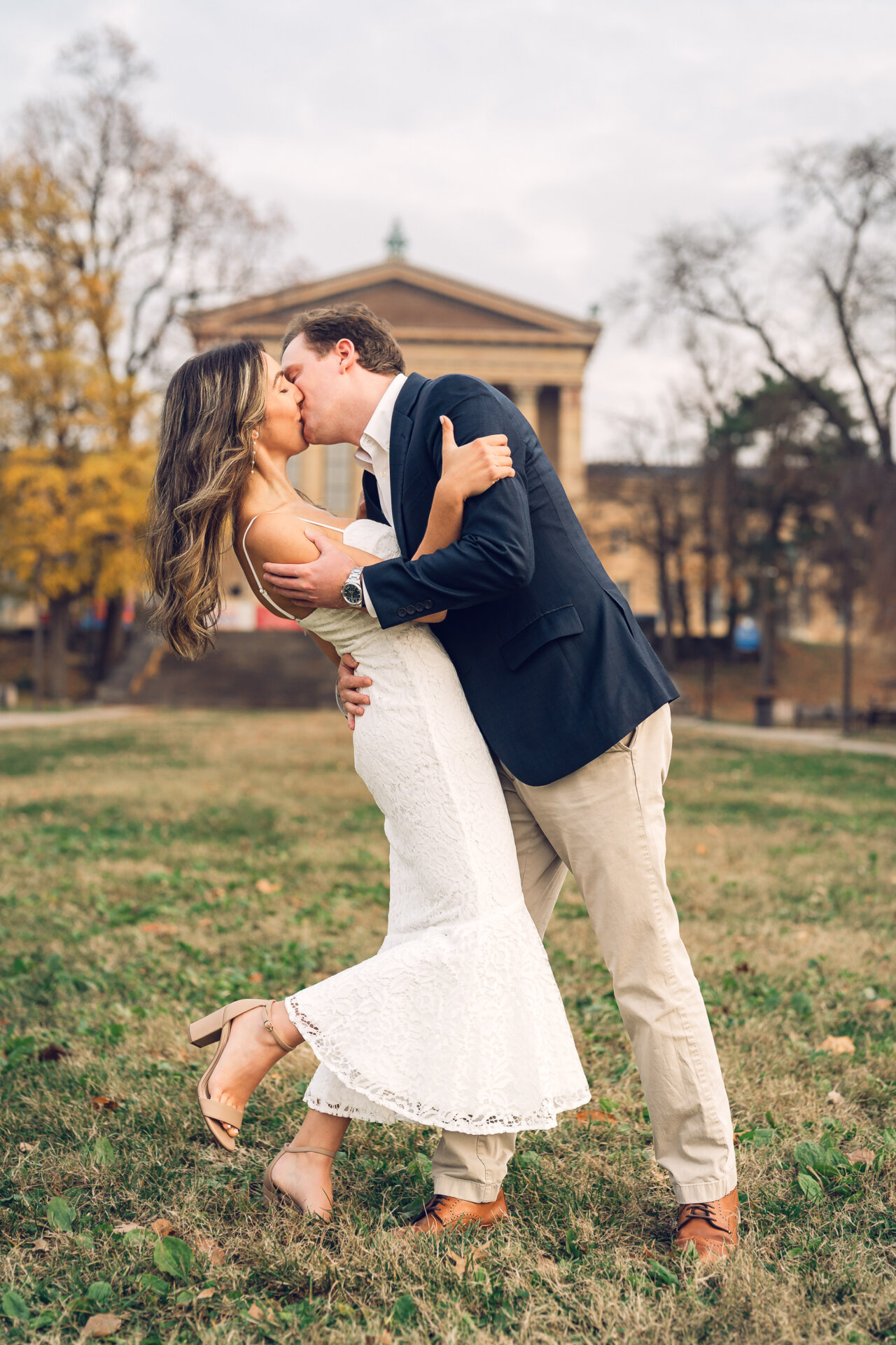 Close-up of the couple sharing an intimate moment during their engagement session.