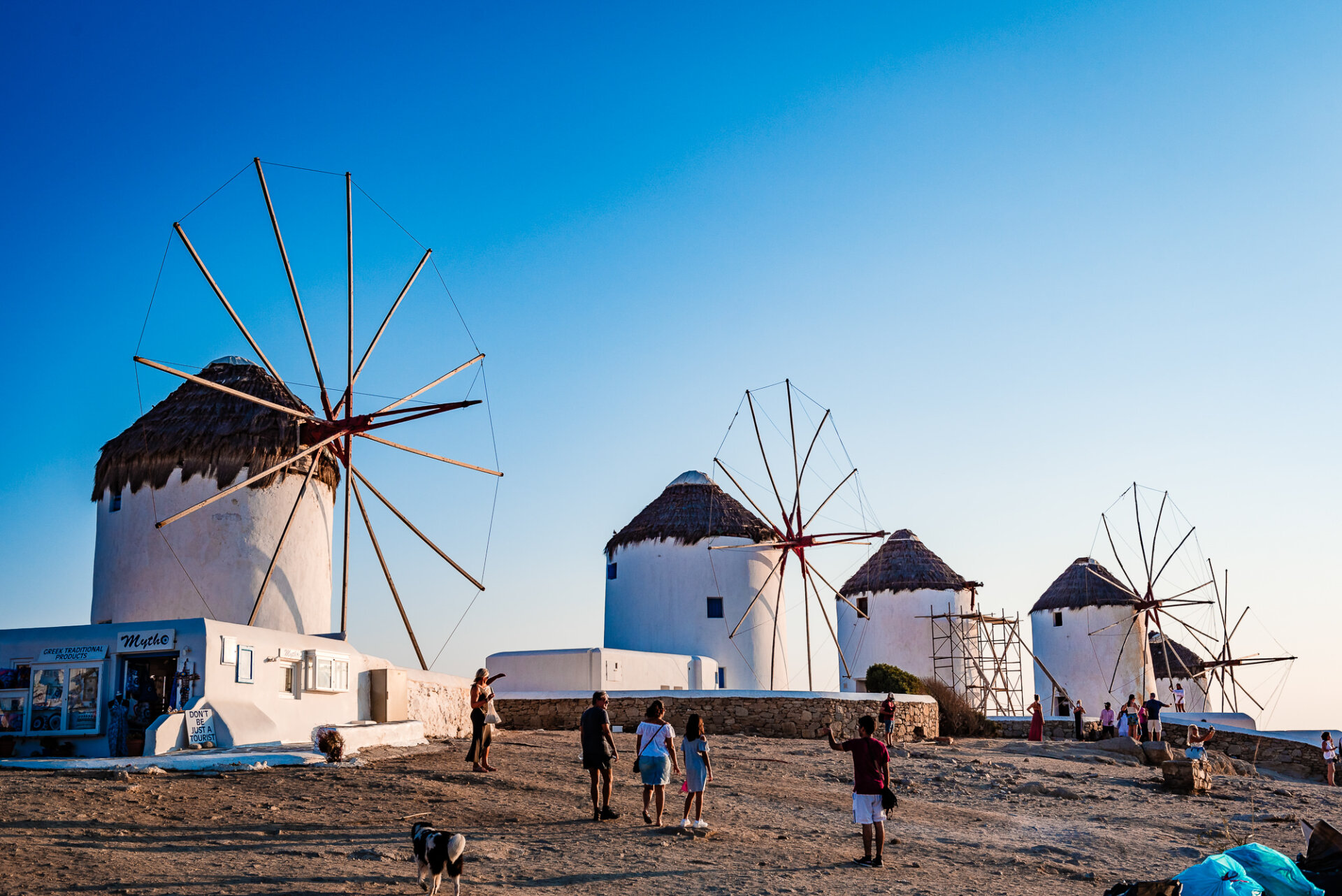historic windmills on the Greek island of Mykonos