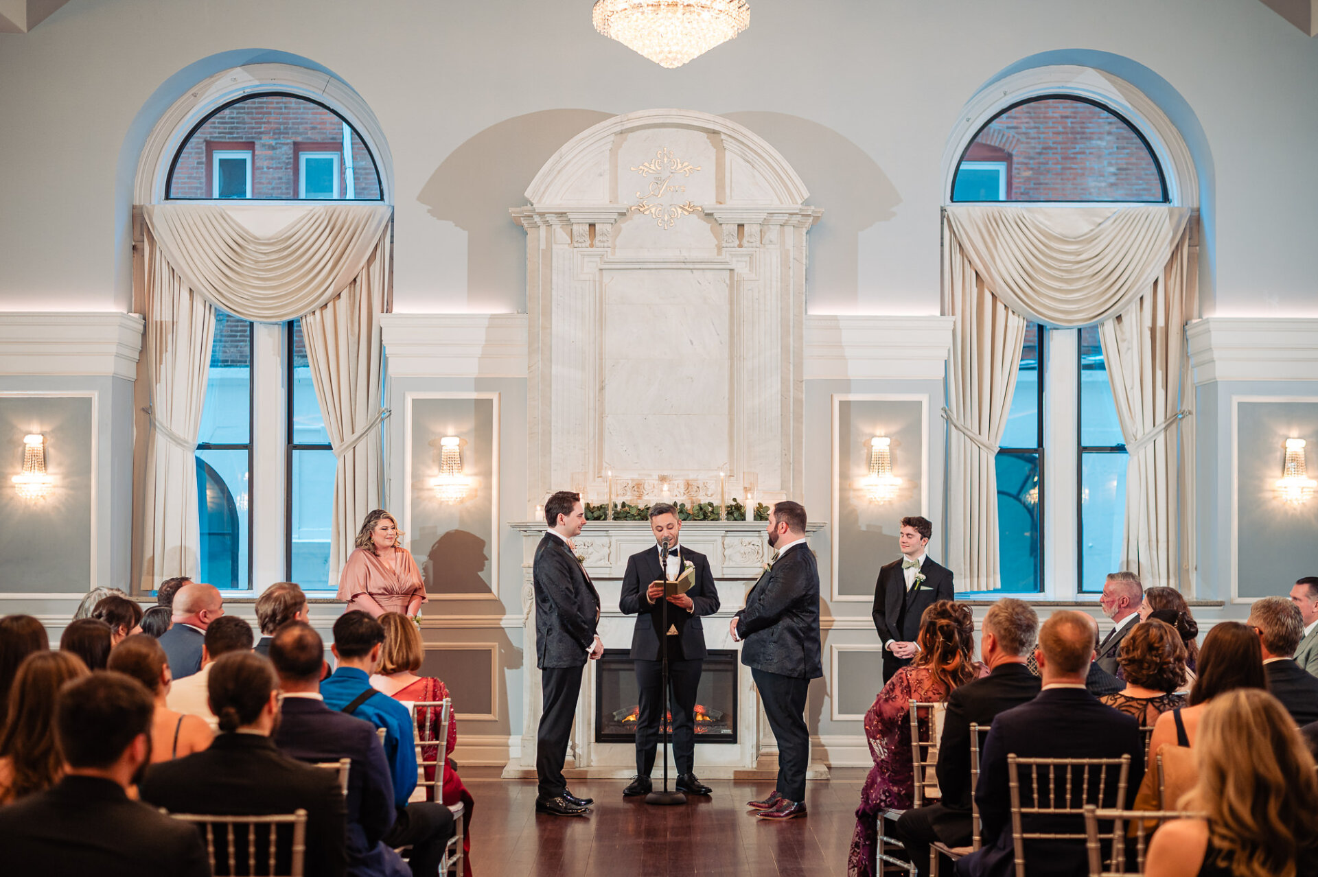 Emotional wedding vows during LGBTQ ceremony at Arts Ballroom Philadelphia