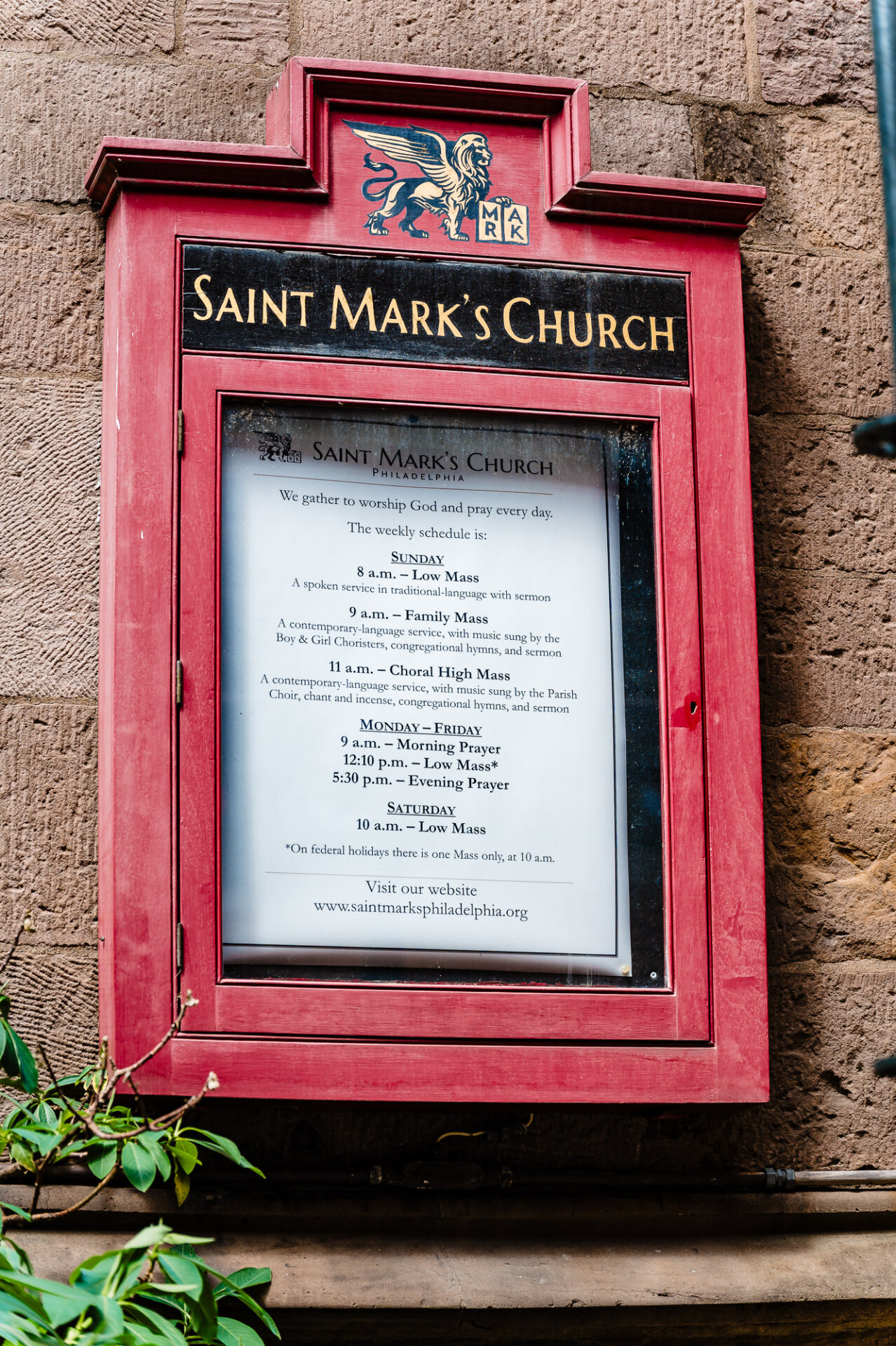 Saint Mark’s Church sign outside the Philadelphia wedding ceremony venue.